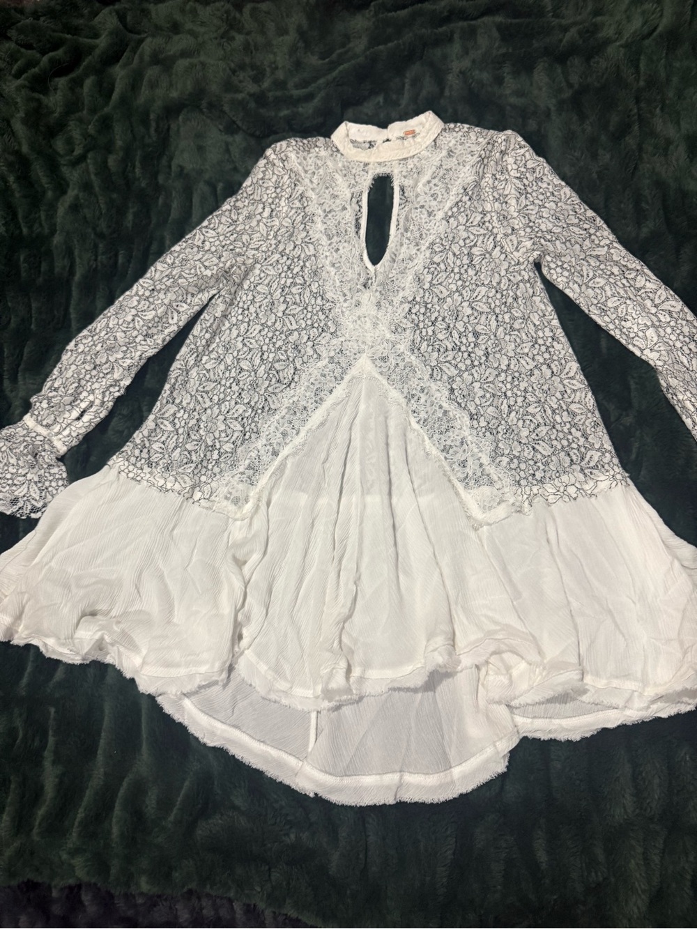 Free People White Lace & Chiffon Keyhole Tunic